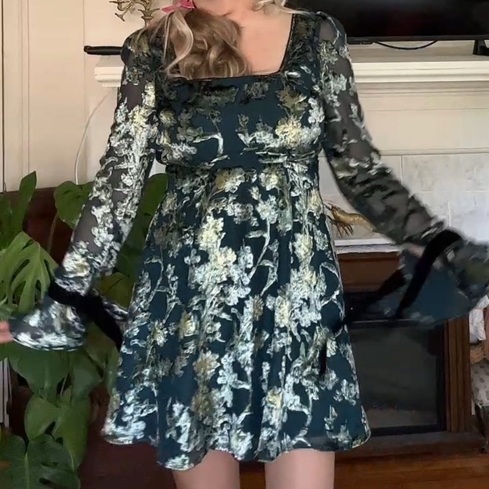 Hope & Ivy green velvet whimsigoth 90s inspired dress